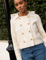 Cream Double Breasted Collar Cardigan