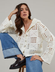 Cream Mock Crochet Collared Cardigan