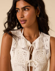 White Crochet Tie Front Waistcoat