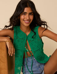 Green Crochet Tie Front Waistcoat