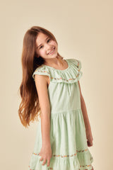 Elizabeth Scarlett Girls Mint Green Embroidered Gianna Dress