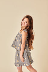 Elizabeth Scarlett Girls Black Gingham Shell Embroidered Skirt