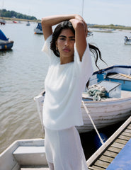 White Fluffy Short Sleeve Knitted Top