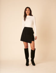 Black Cord Wrap Mini Skirt