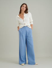 Blue Wide Leg Tailored Trousers