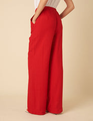 Red Linen-blend Shona Trousers