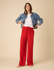 Red Linen-blend Shona Trousers