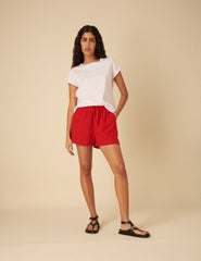 Red Drawstring Linen-blend Jet Shorts