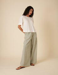 Green Striped Parker Wide Leg Trousers