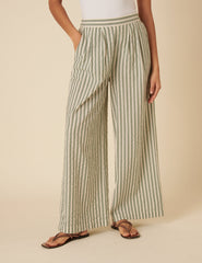 Green Striped Parker Wide Leg Trousers