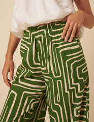 Green Abstract Print Misha Trousers