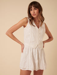 White Embroidered Lace Trim Mini Skirt