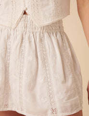 White Embroidered Lace Trim Mini Skirt