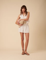 White Embroidered Lace Trim Mini Skirt