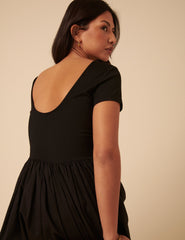 Black Short Sleeve A-line Sarah Midi Dress