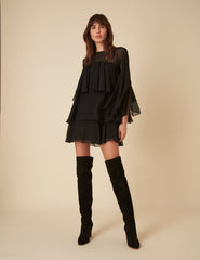 Black Ruffled Ret Mini Dress