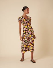 Black Floral Billie Midi Dress
