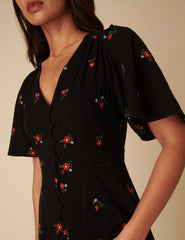 Black Floral Embroidered Andie Midi Dress