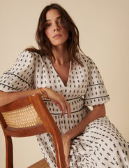 White Printed Ariana Midi Dress