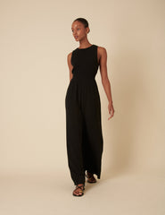 Black Shirred Jumpsuit