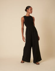 Black Shirred Jumpsuit