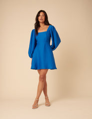 Blue Balloon Sleeve Loredana Mini Dress