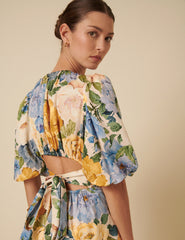 Floral Puff Sleeve Tiered Zelda Midi Dress