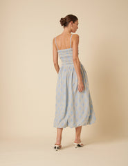 Blue Bubble Hem Bandeau Midi Dress