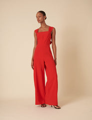 Red Square Neck Jumpsuit