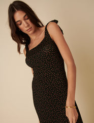 Black Ditsy Floral Adrian Midi Dress