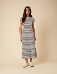 White Striped Jersey Midi T-Shirt Dress