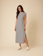 White Striped Jersey Midi T-Shirt Dress