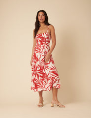 Red Floral Print Esk Midi Dress