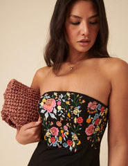 Black Floral Embroidered Bandeau Alpha Midi Dress