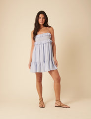 Blue Embroidered Florian Mini Dress