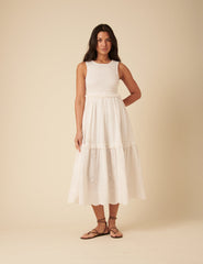 White Broderie Anglaise Tiered Blossom Midi Dress