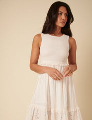 White Broderie Anglaise Tiered Blossom Midi Dress