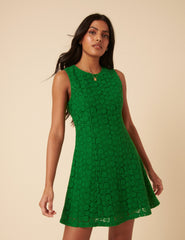 Green Floral Broderie Anglaise Juno Mini Dress