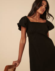 Black Puff Sleeve Ramona Mini Dress