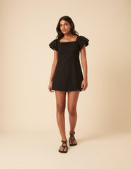 Black Puff Sleeve Ramona Mini Dress
