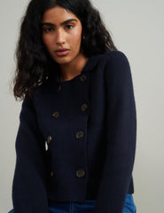 Navy Double Breasted Collar Cardigan