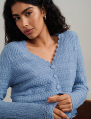 Blue Pointelle Knitted Cardigan