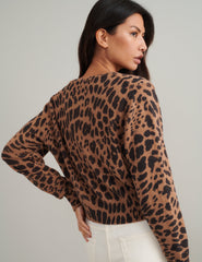Leopard Print Crew Neck Knitted Cardigan