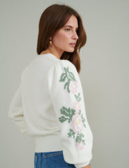 Cream Floral Crew Neck Knitted Jumper