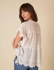 White Frill Sleeve Top