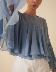 Blue Organza Frill Blouse