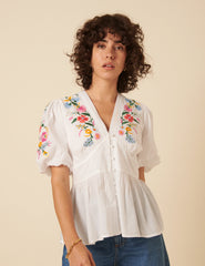 White Floral Embroidered Starlight Top