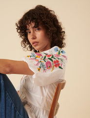 White Floral Embroidered Starlight Top