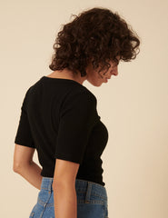 Black Scoop Neck Short Sleeve Top