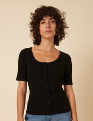 Black Scoop Neck Short Sleeve Top